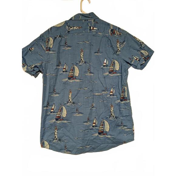 Izod Saltwater Nautical Sailboat Lighthouse Button Up Short Sleeve Shirt Mens L - Picture 3 of 6